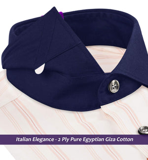 Houston- Carnation Pink Stripe- Navy Collar- 2 Ply Egyptian Giza Cotton- Delivery from 24th Aug
