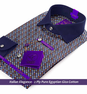 Syracuse- Navy Blue & Orange Print- Navy Collar