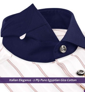 Pomona- Prose Pink & Burgundy Stripe- Navy Collar