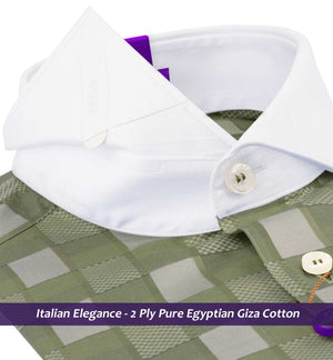 Legnano- Moss Green & Beige Check- White Collar