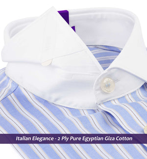 Coronado- Azure Blue & Navy Stripe- White Collar