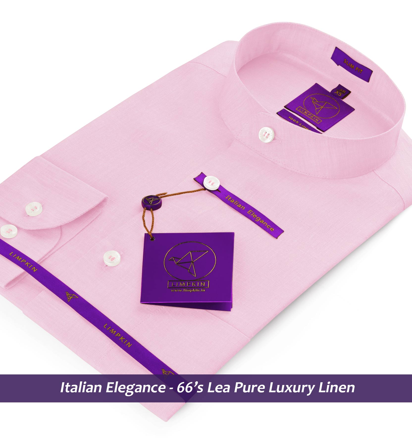 Yantai- Lemonade Pink Solid Linen- Mandarin Collar