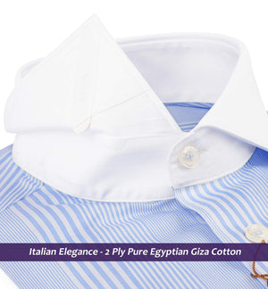 Cleveland- Azure Blue & White Stripe- White Collar