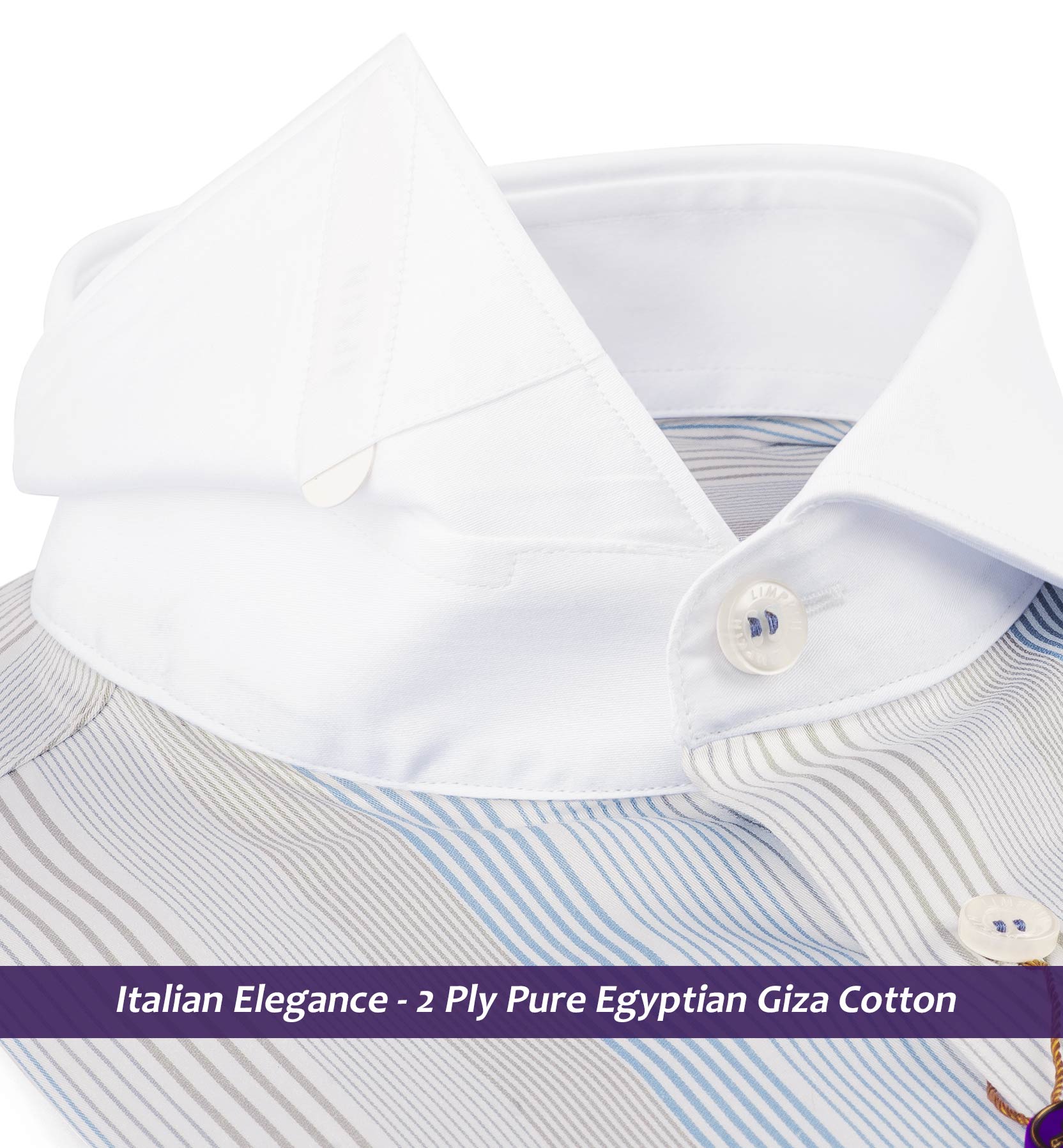 Estonia- Cerulean Blue & Beige Stripe- White Collar