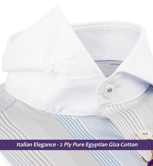 Estonia- Cerulean Blue & Beige Stripe- White Collar