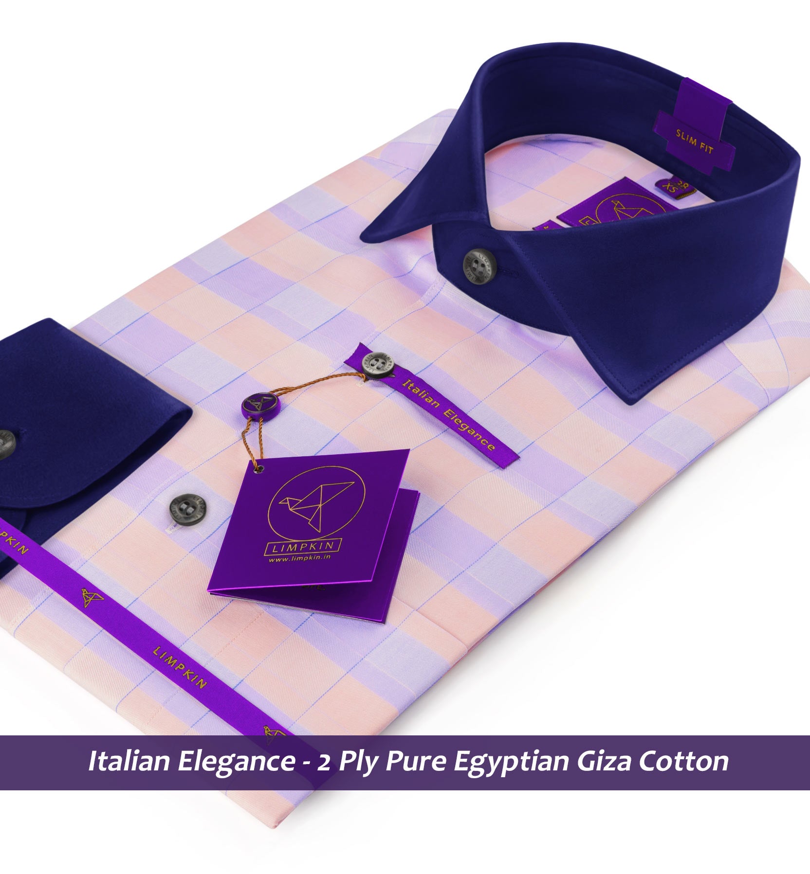 Postiano- Flamingo Pink & Lilac Check- Navy Collar