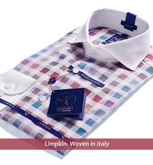 Washington- Burgundy & Beige Check- White Collar