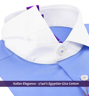 Wembley- The Best Azure Blue- White Collar- 2/140 Egyptian Giza Cotton-  Delivery from 5th May