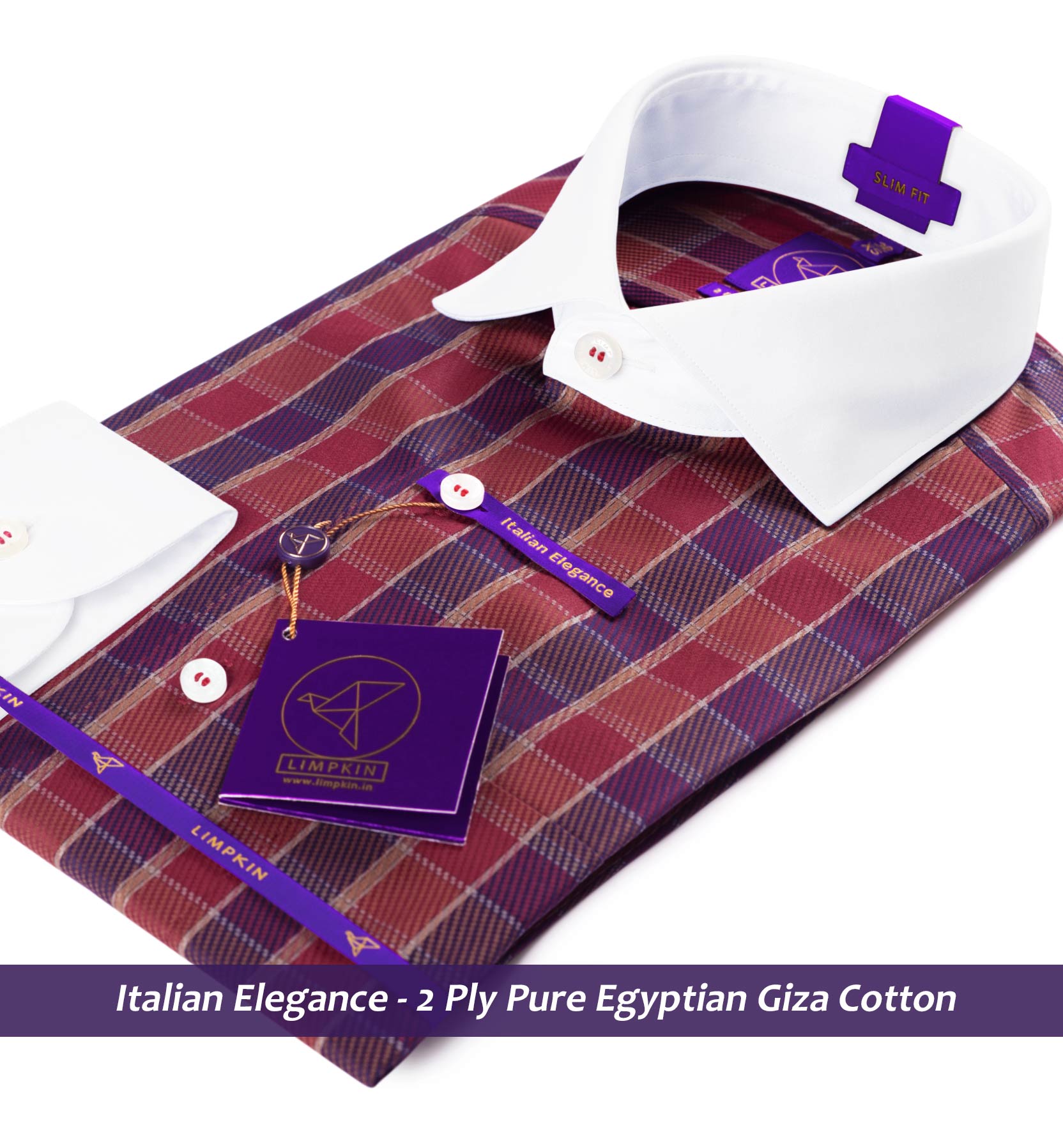 Armenia- Burgundy & Beige Check- White Collar