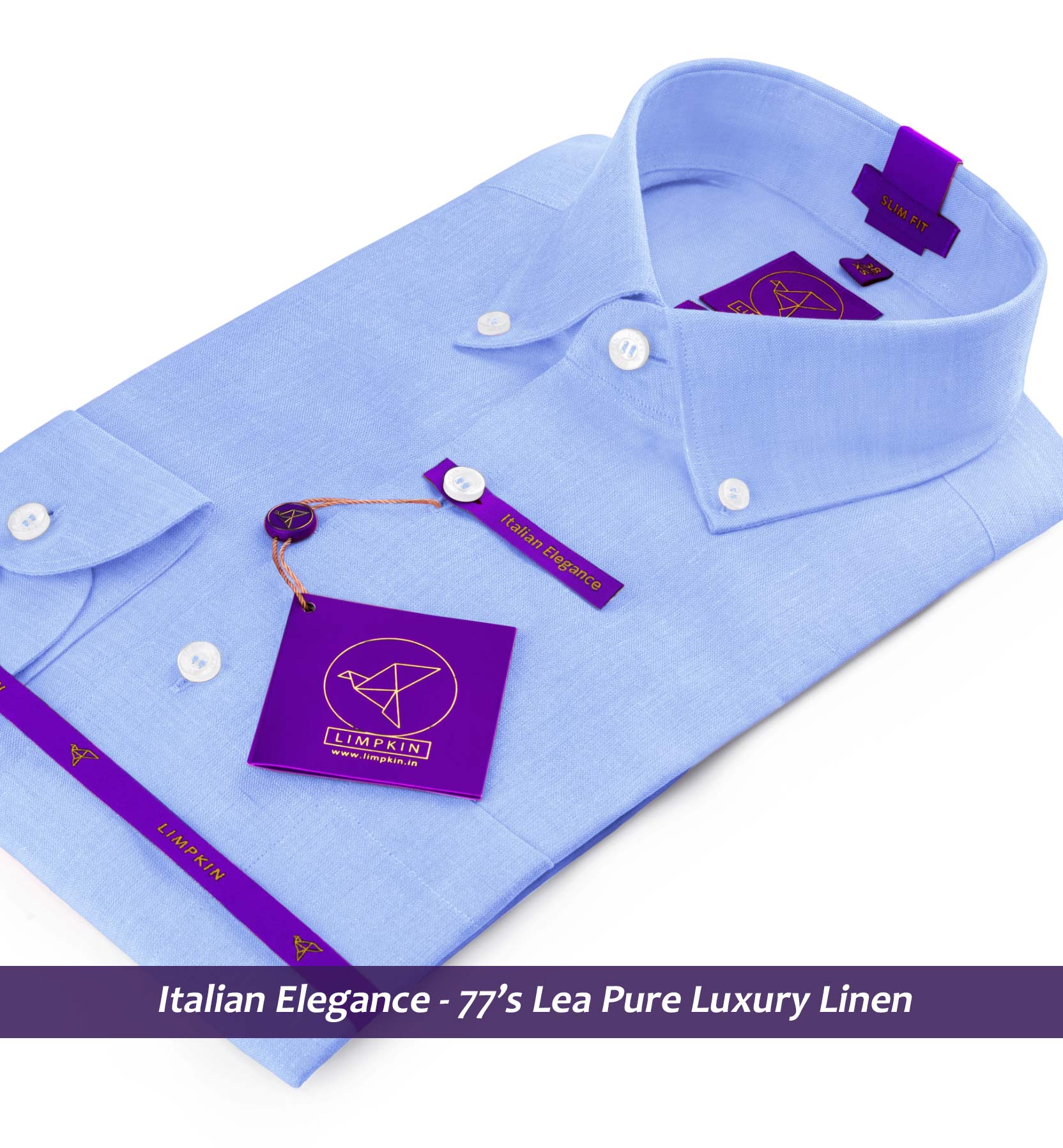 Nostrand- Azure Blue Linen- Button Down- 77's Lea Pure Luxury Linen