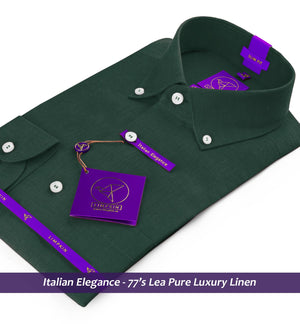 Finsbury- Emerald Green Solid Linen- Button Down