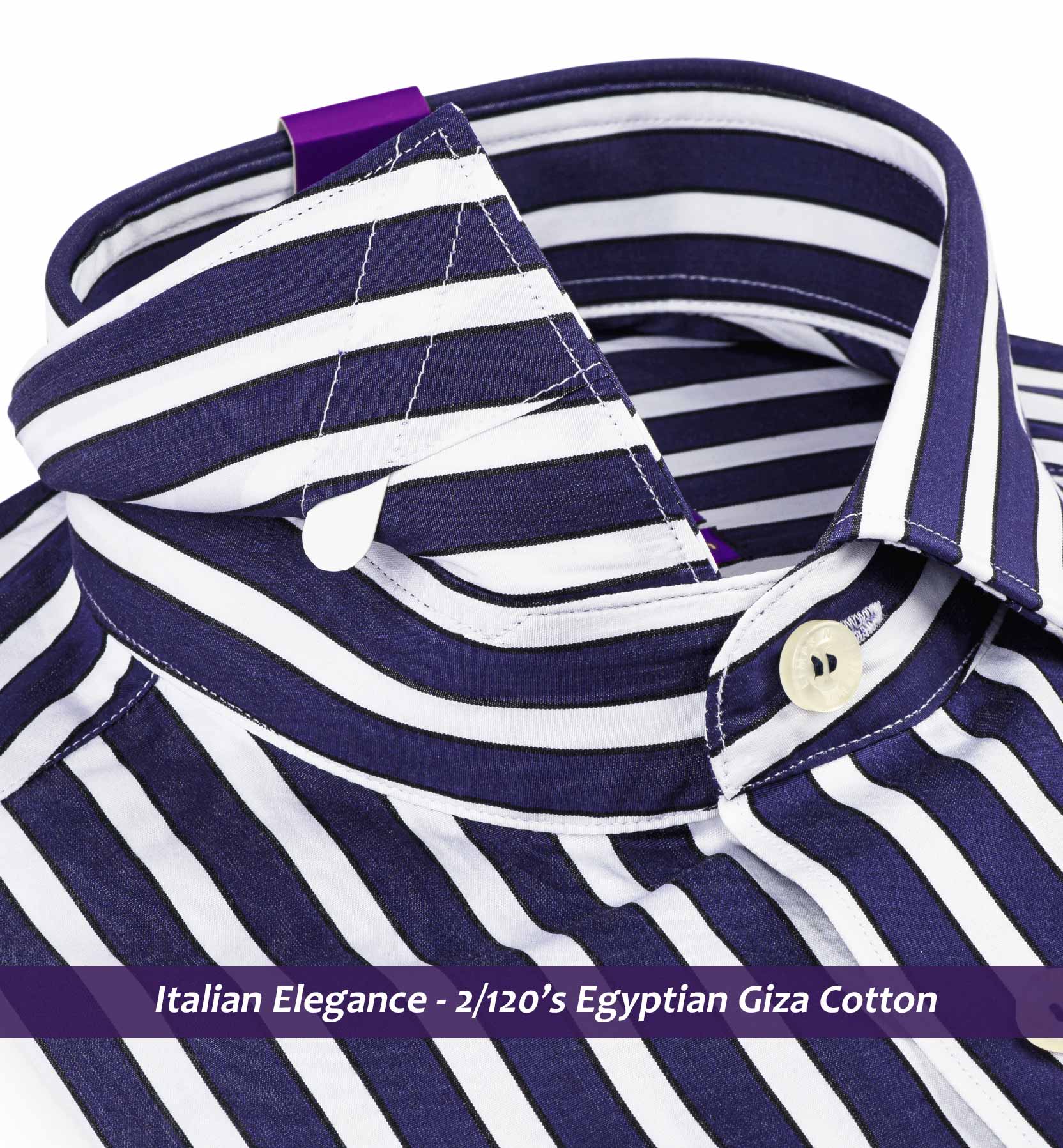 Manhattan- Navy & White Stripe- 2/120 Egyptian Giza Cotton