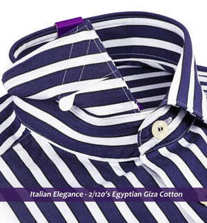 Manhattan- Navy & White Stripe- 2/120 Egyptian Giza Cotton