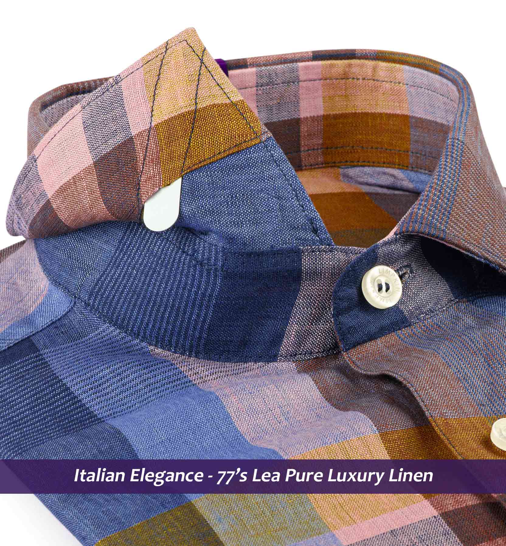 Brisbane- Navy & Orange Check Linen- 77's Lea Pure Luxury Linen