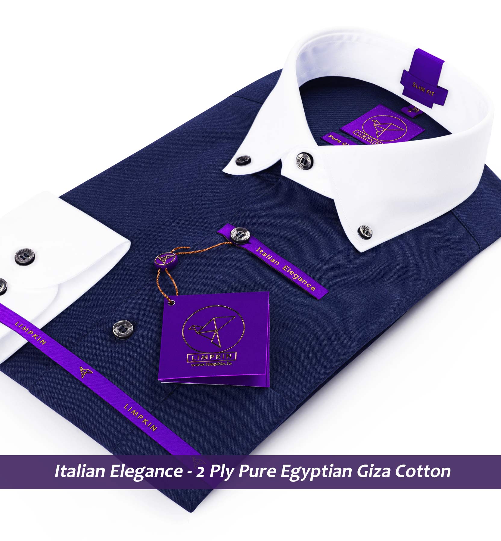 Berkeley- Navy Blue Solid- White Button Down Collar