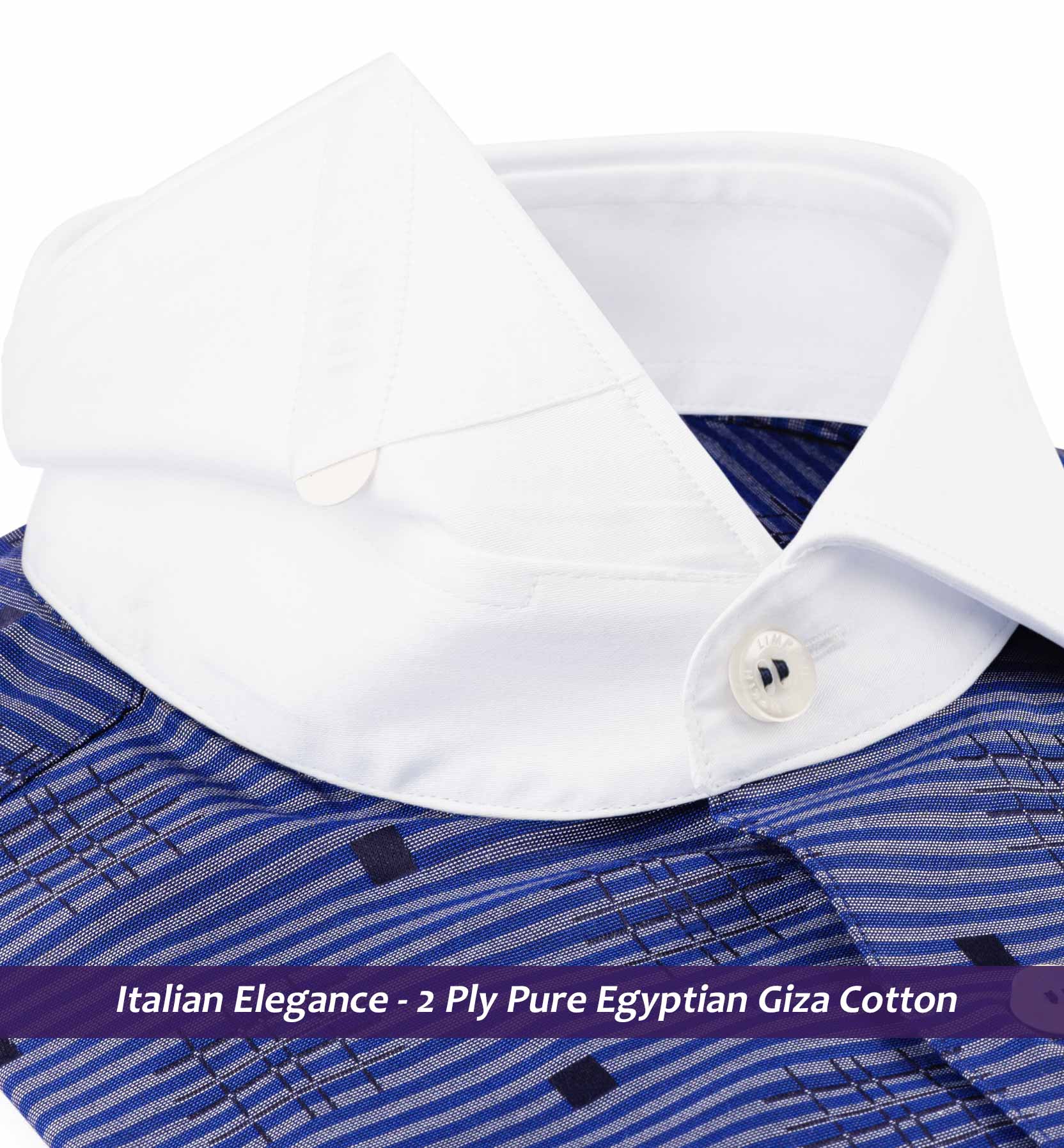 Devon- Royal Blue Horizontal Stripe- White Collar