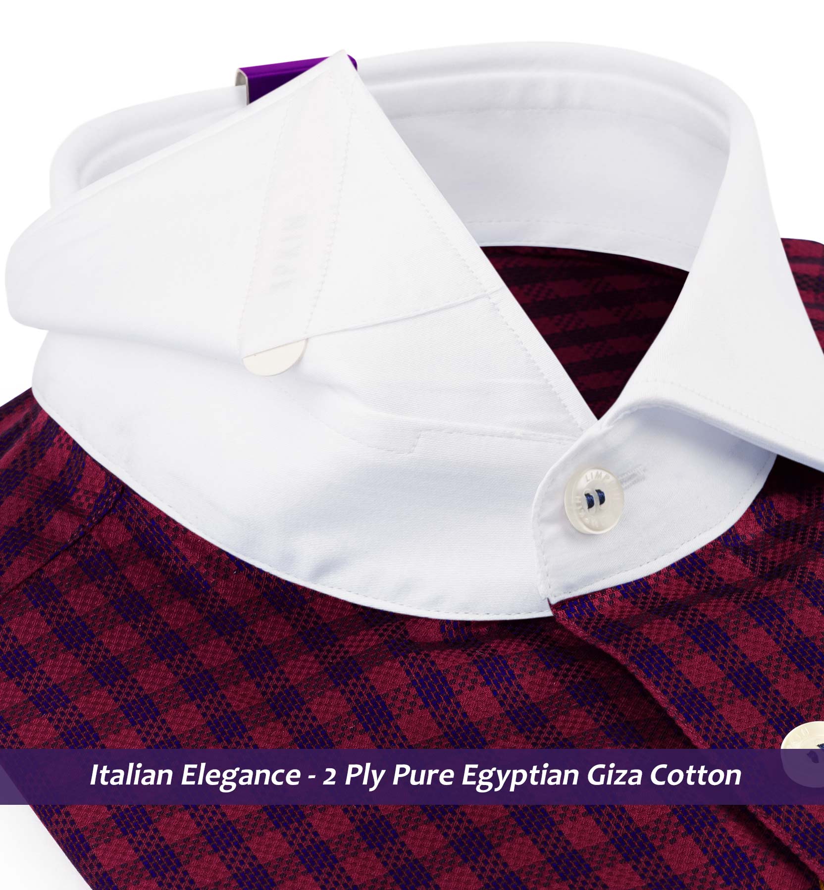Lisbon- Burgundy & Navy Check- White Collar