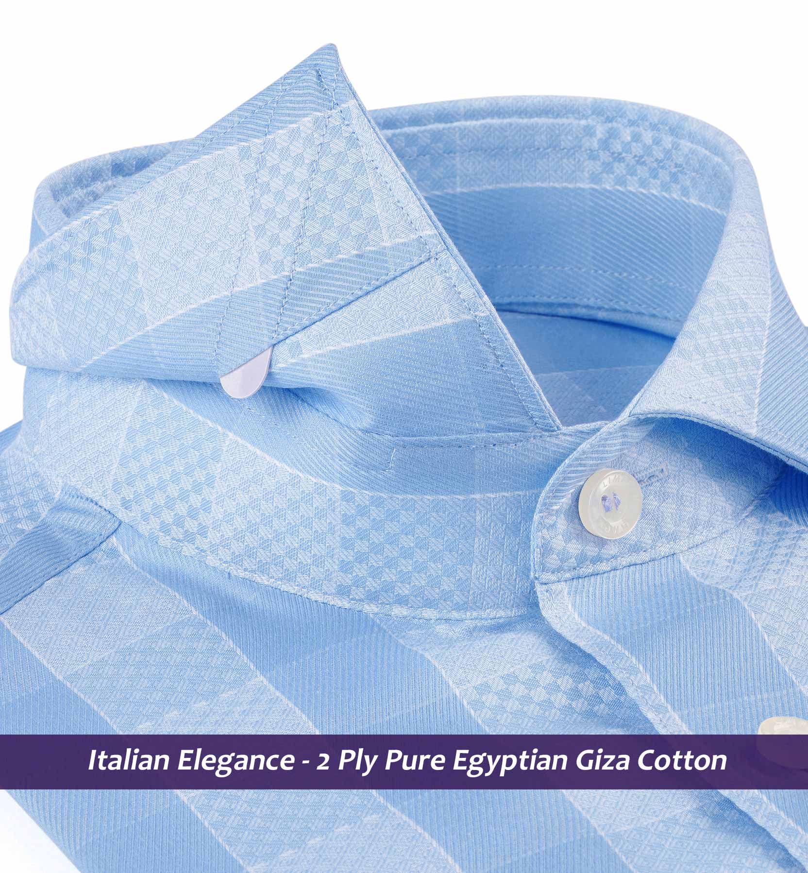 Cortland- Azure Blue & White Check- 2 Ply Egyptian Giza Cotton- Delivery from 28th August