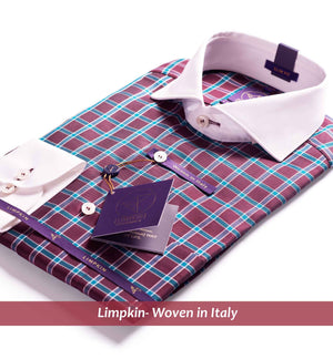 Monaco - Burgundy & Teal Check- White Collar