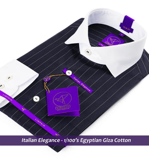 Corsico- Navy & White Stripe- White Collar