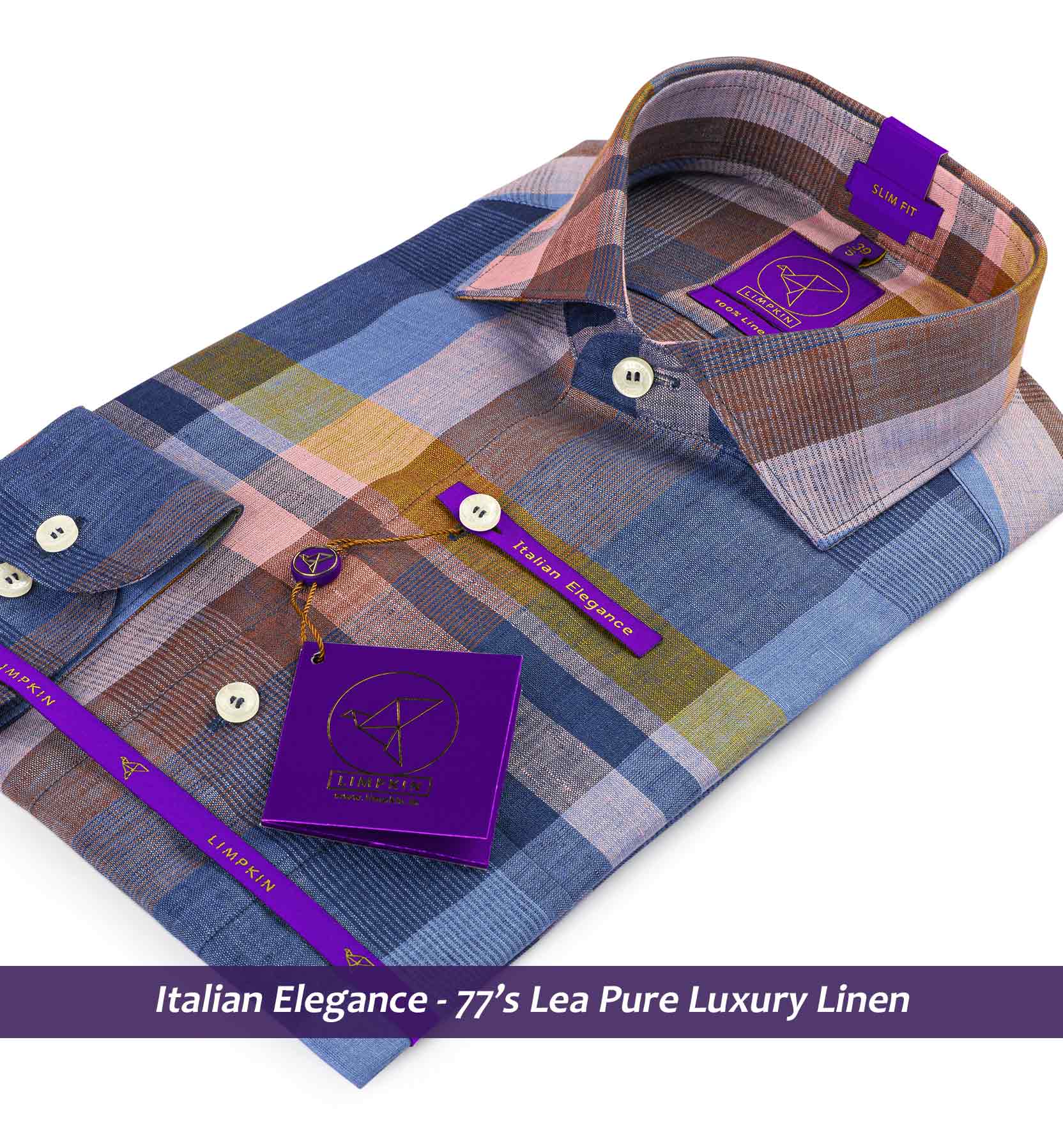 Brisbane- Navy & Orange Check Linen- 77's Lea Pure Luxury Linen