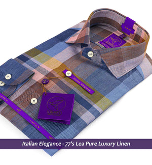 Brisbane- Navy & Orange Check Linen- 77's Lea Pure Luxury Linen