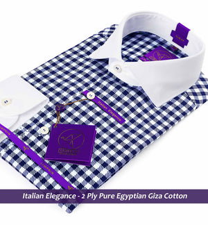 Madrid- Navy & Sky Blue Check- White Collar