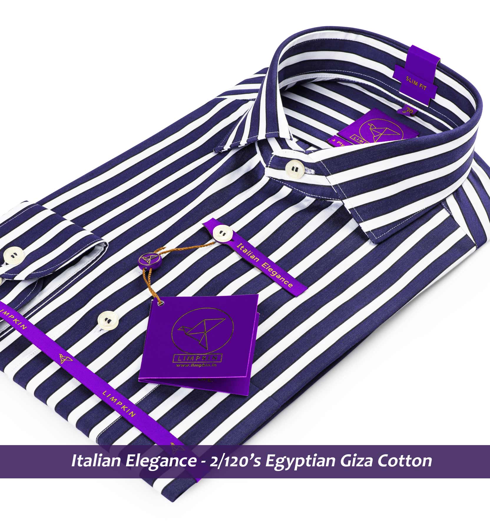 Manhattan- Navy & White Stripe- 2/120 Egyptian Giza Cotton