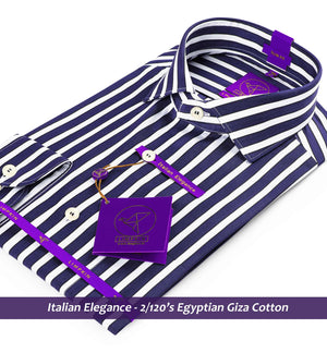 Manhattan- Navy & White Stripe- 2/120 Egyptian Giza Cotton