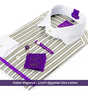 Fribourg- Beige & Mocha Brown Stripe- White Collar