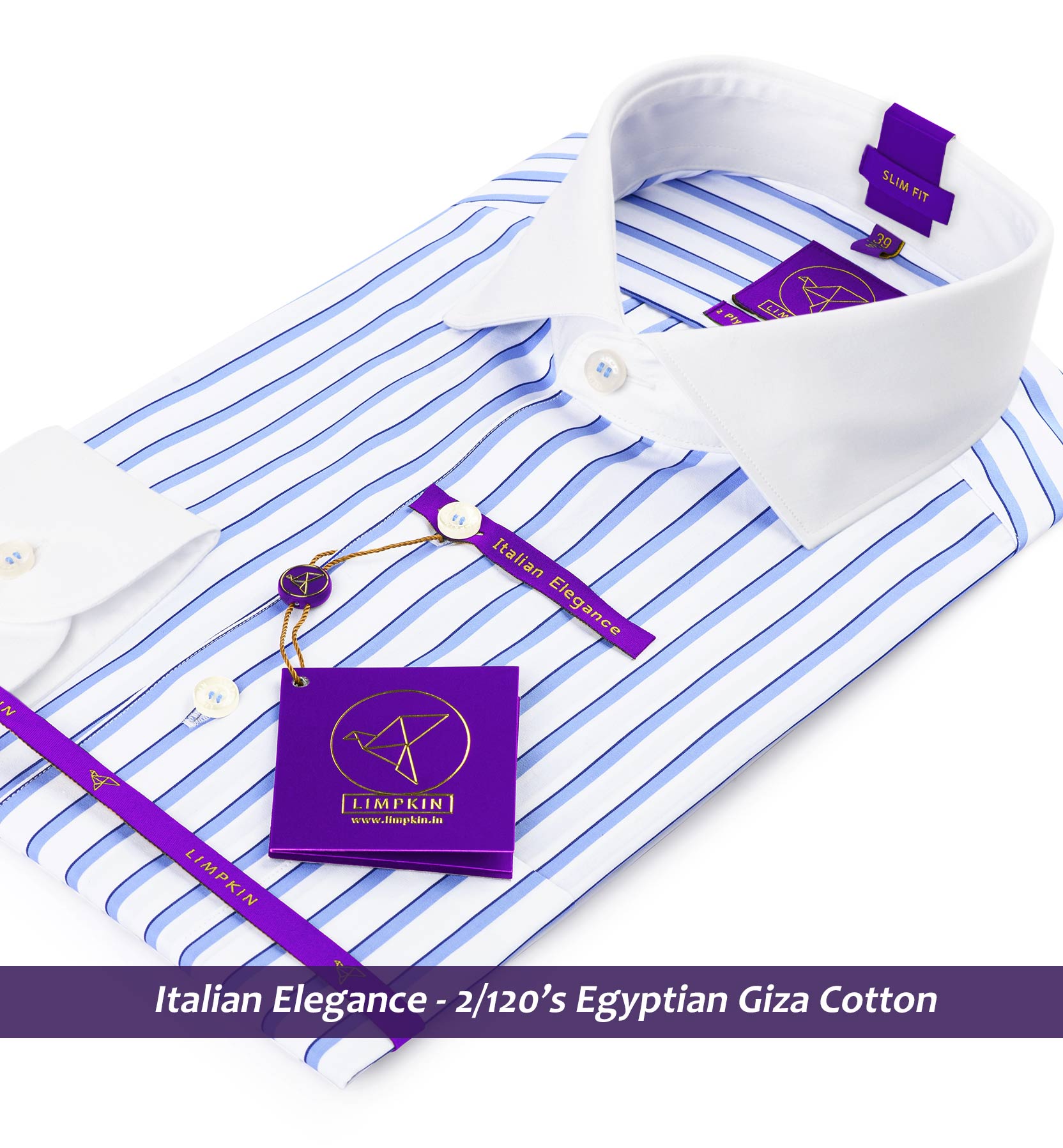 Moncler- Azure Blue & Navy Stripe- White Collar