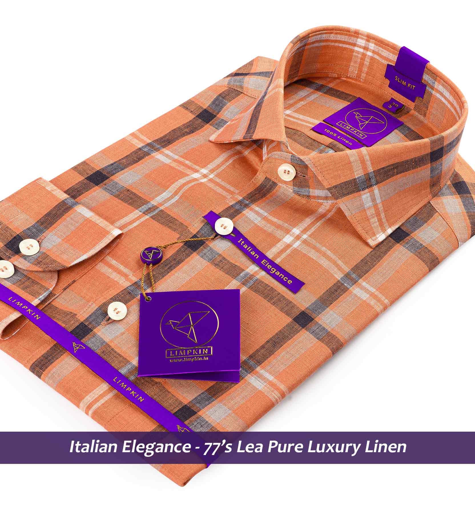 Faliraki- Cantaloupe Orange Check Linen