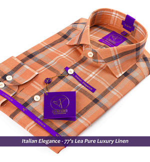 Faliraki- Cantaloupe Orange Check Linen