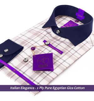 Madison- Prose Pink & Beige Check- Navy Collar