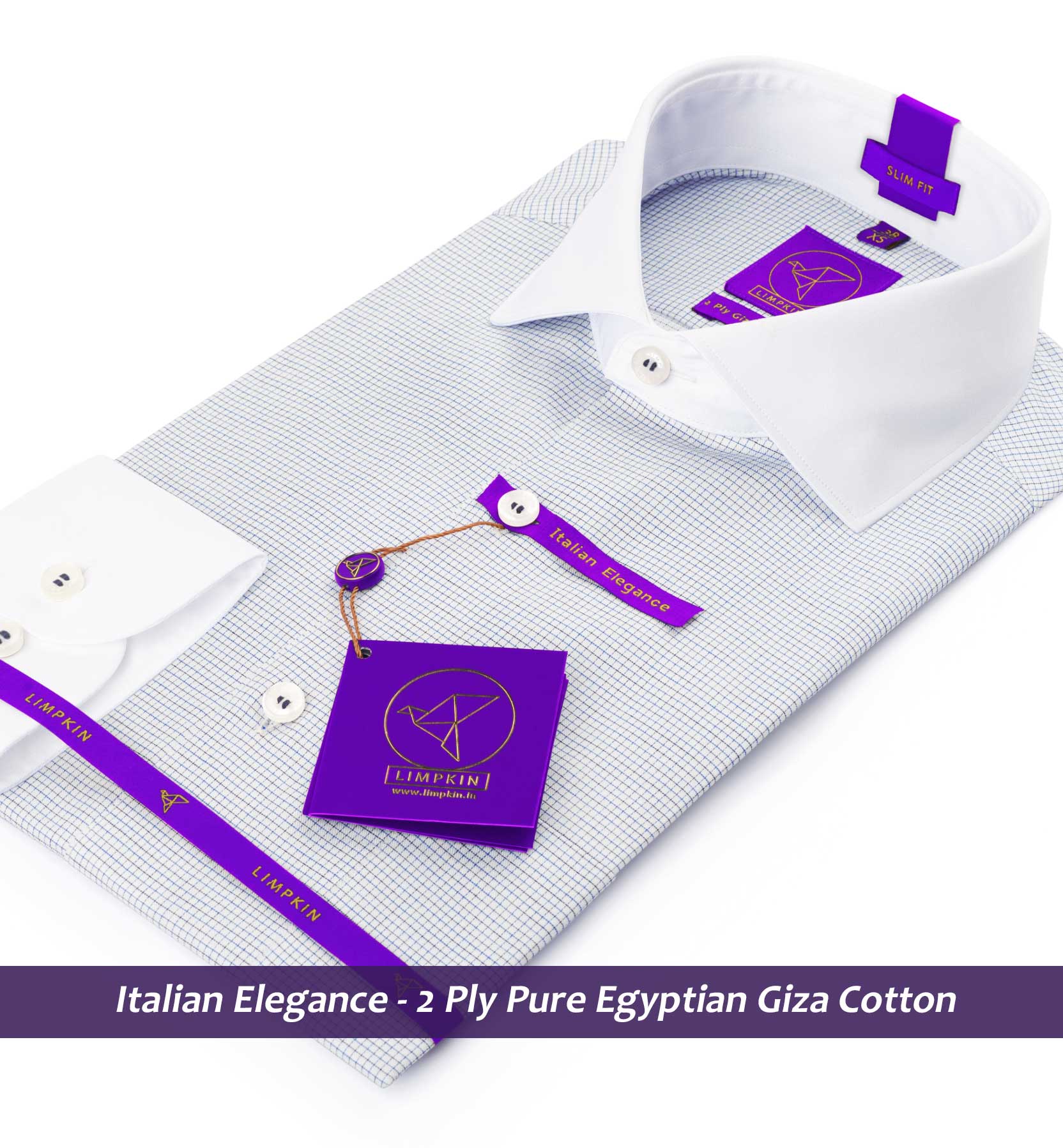 Montford- Navy & White Pin Check- White Collar