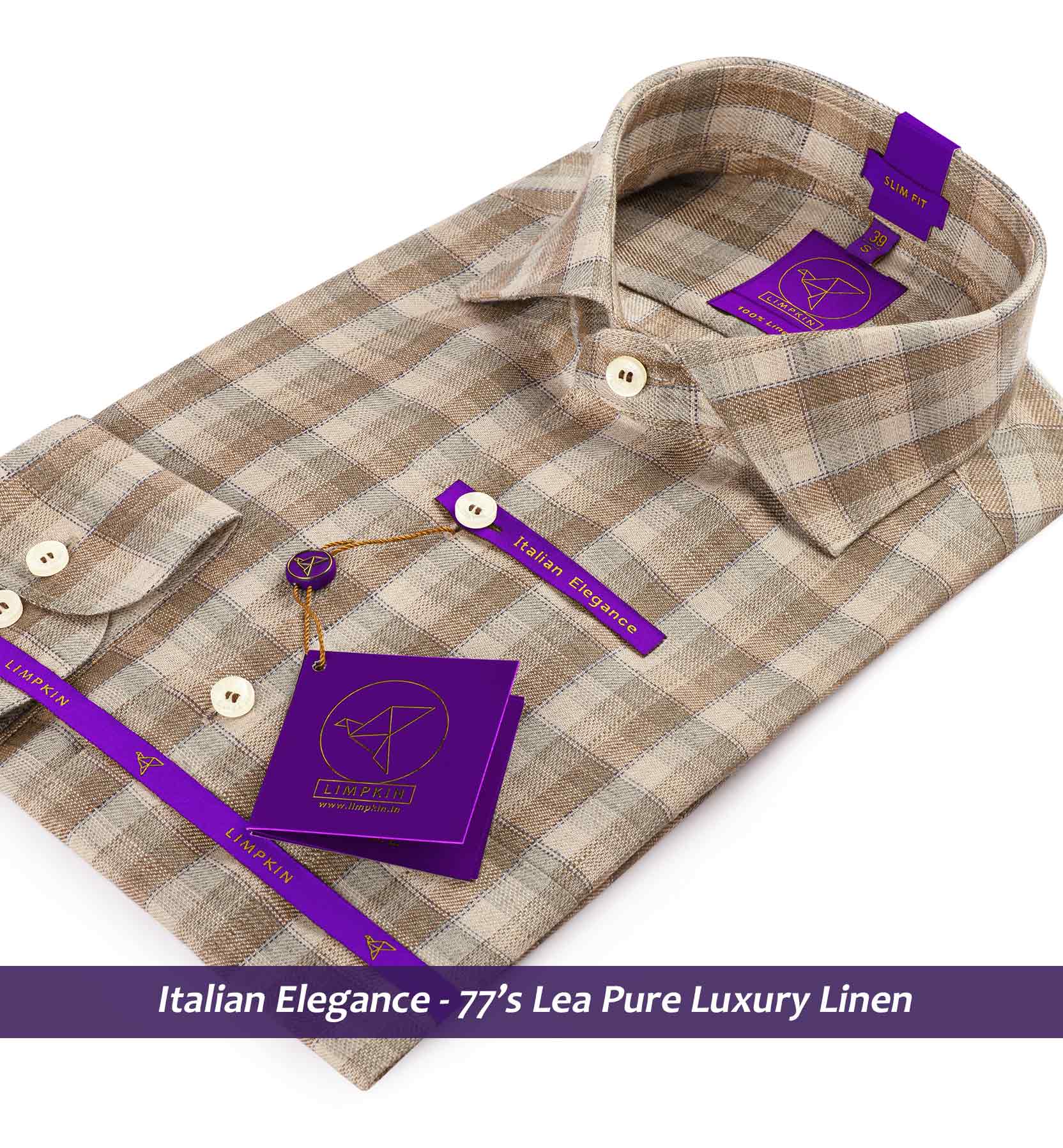 Faliraki- Beige & Brown Check Linen