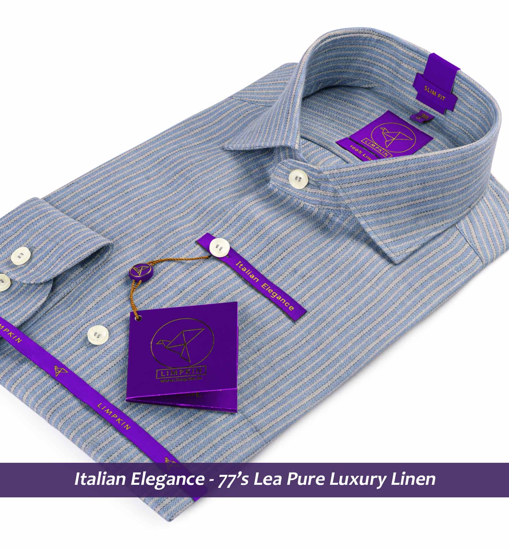 Nevada- Flint Grey & Beige Stripe Linen- 77's Lea Pure Luxury Linen