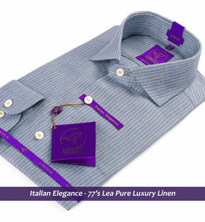 Nevada- Flint Grey & Beige Stripe Linen- 77's Lea Pure Luxury Linen