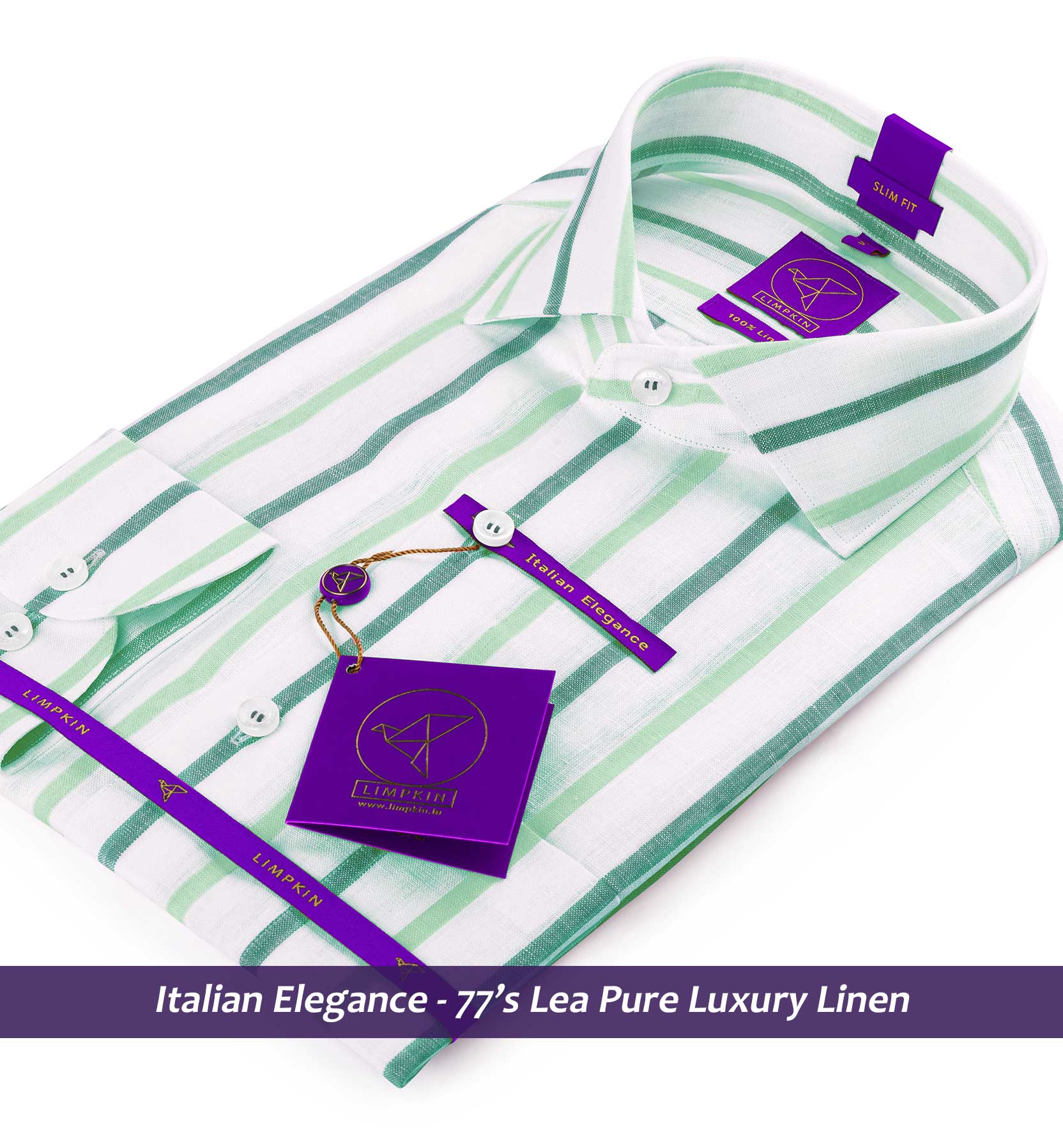 Vienna- Emerald Green & White Stripe Linen