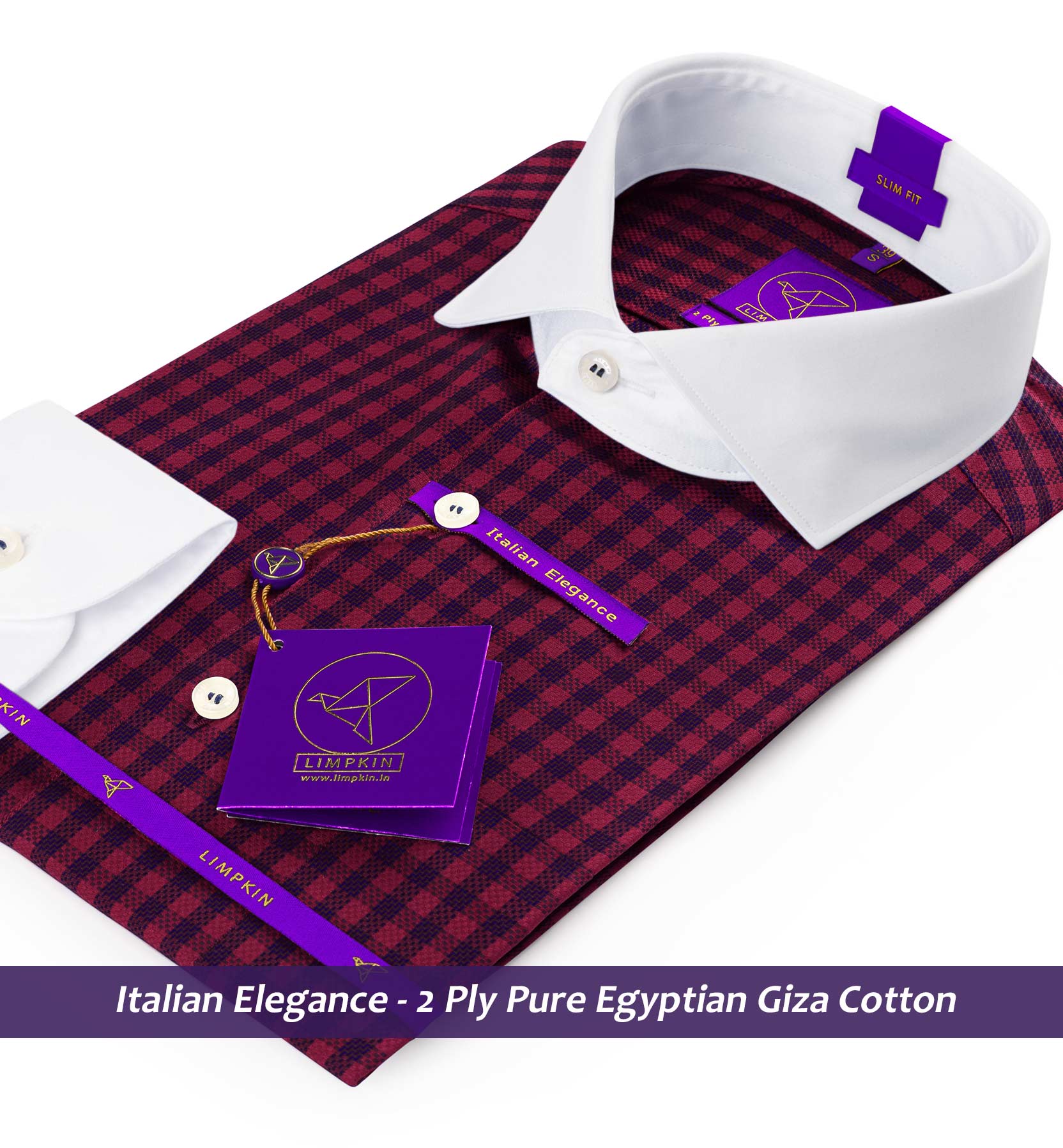 Lisbon- Burgundy & Navy Check- White Collar