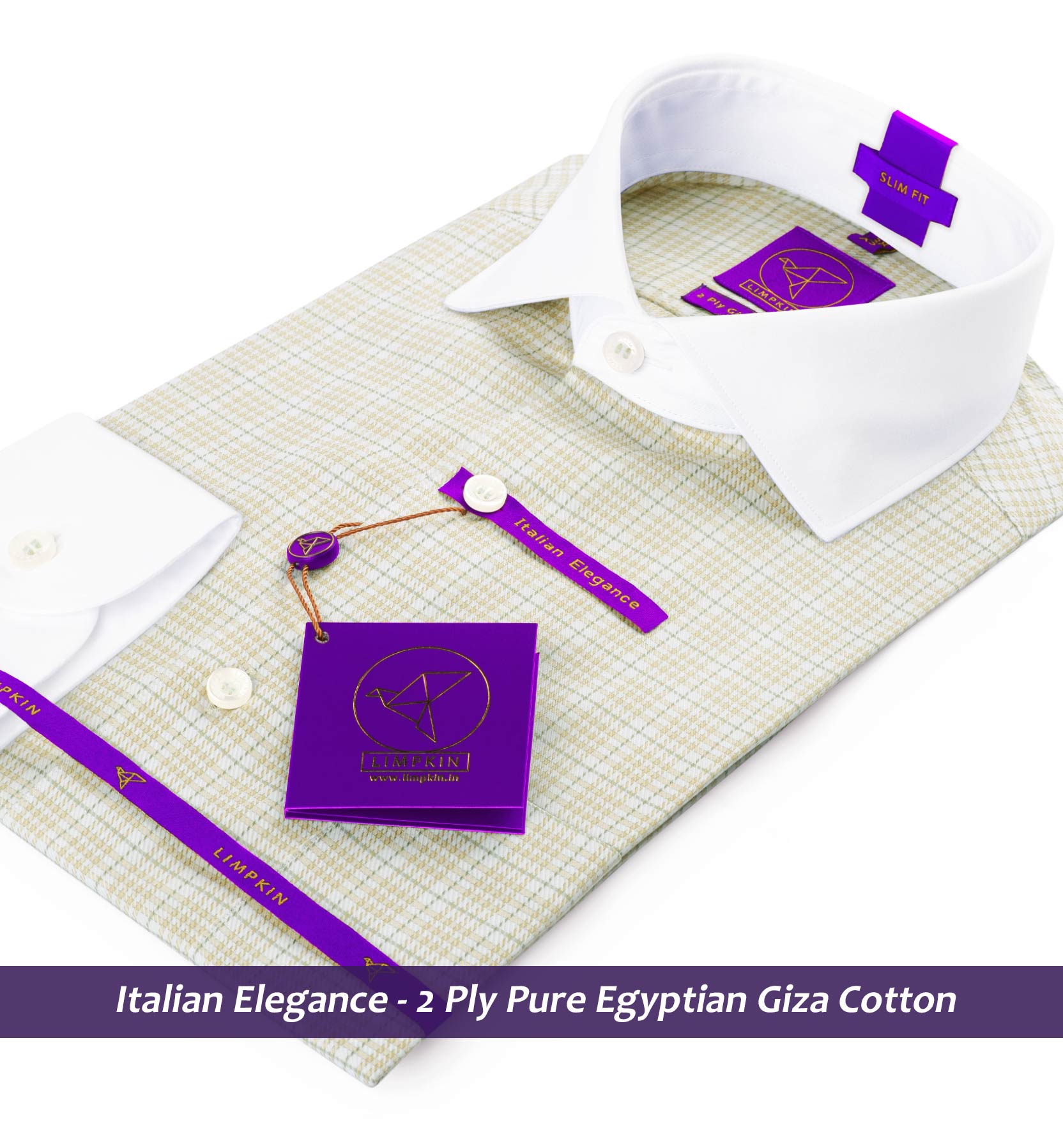 Dublin- Beige & Moss Green Check- White Collar