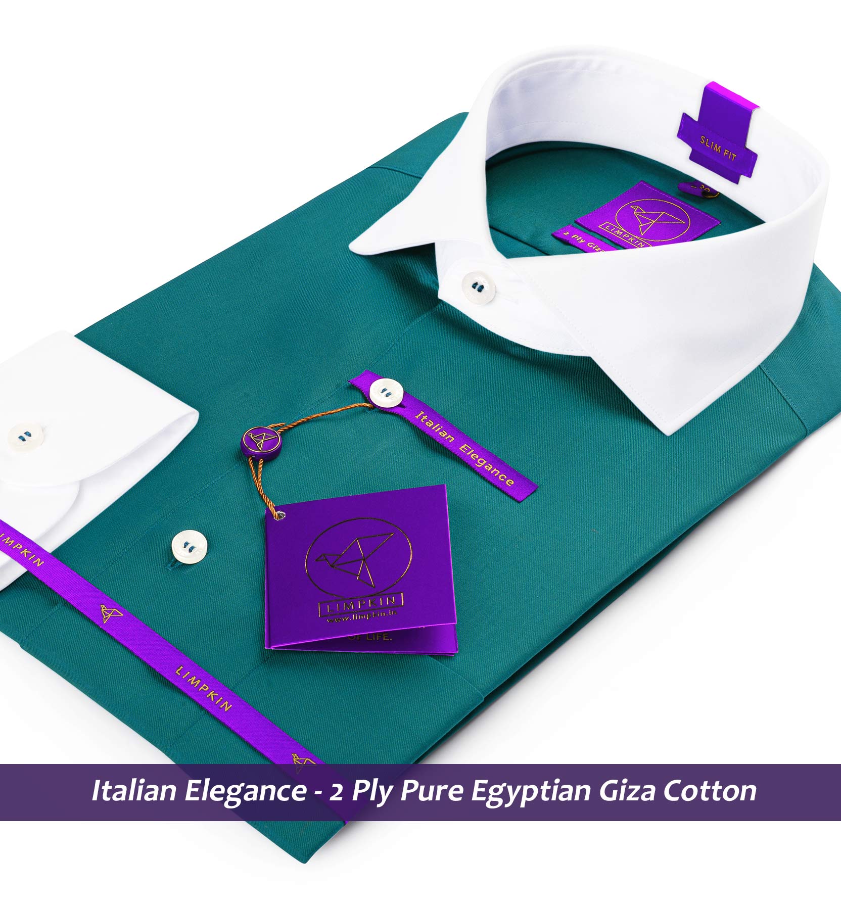 Fontana- Empress Teal Solid Twill- White Collar