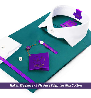 Fontana- Empress Teal Solid Twill- White Collar