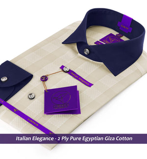 Moreno- Cream & Beige Check- Navy Collar