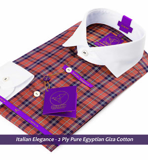 Orsha- Bronze Orange & Navy Check- White Collar