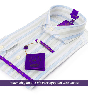 Lorient- Azure Blue & Beige Stripe