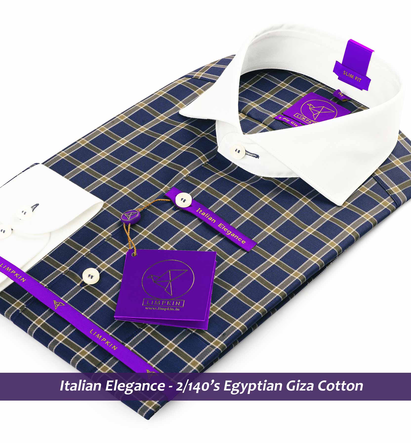 Luxor- Navy & Moss Green Check- White Collar