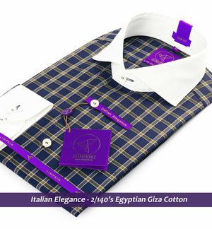 Luxor- Navy & Moss Green Check- White Collar