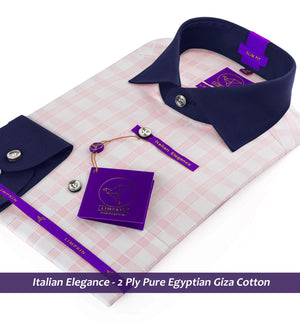 Denmark- Flamingo Pink & White Check- Navy Collar