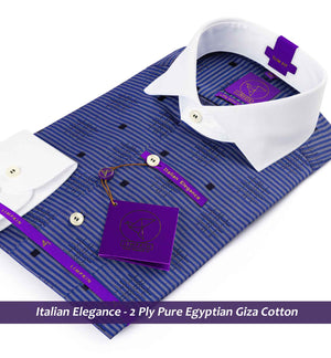 Devon- Royal Blue Horizontal Stripe- White Collar